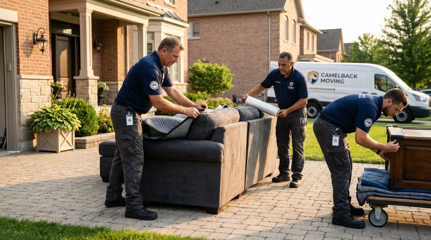 Large estate moving crew wrapping furniture in Needville, TX